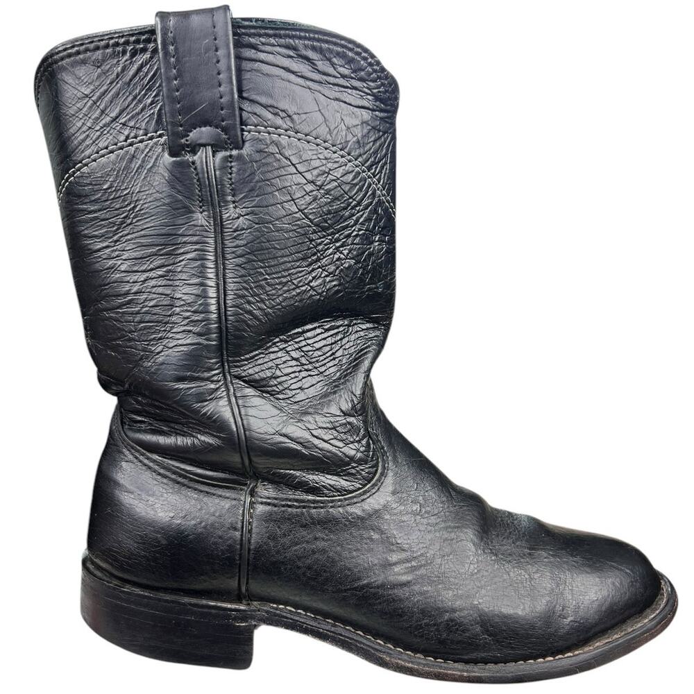 Larry Mahan Men’s Black Leather Cowboy Boots Size US 7.5 D